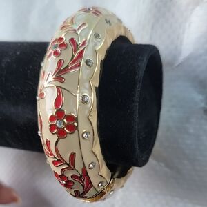 Sequin Cottagecore Style Floral Gold Tone, Beige And Burnt Sienna Bangle NWOT